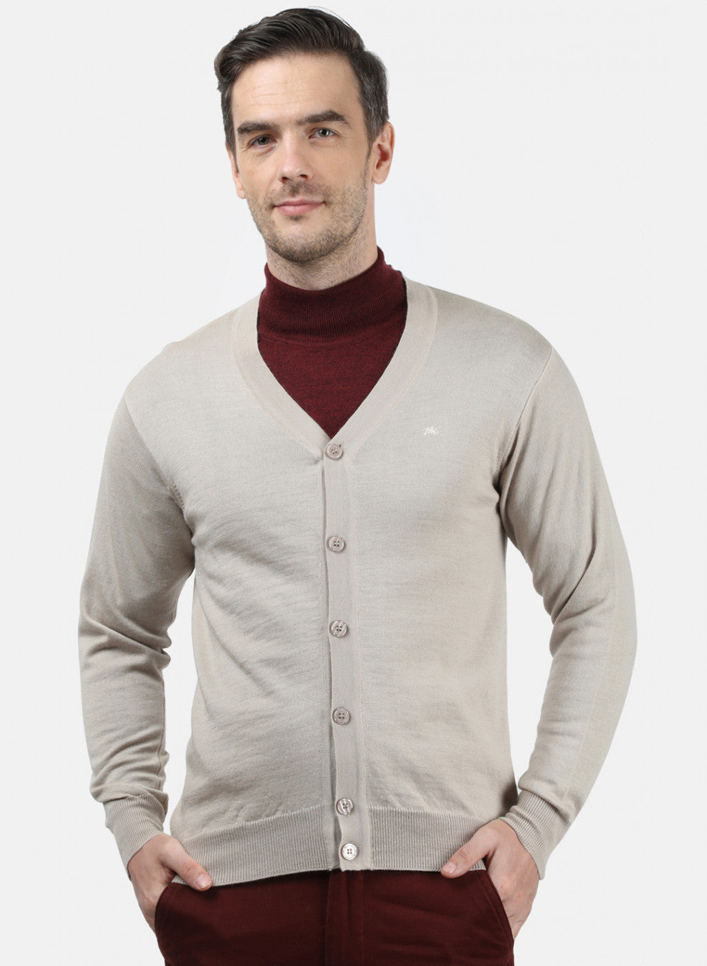 Men Beige Solid Cardigan