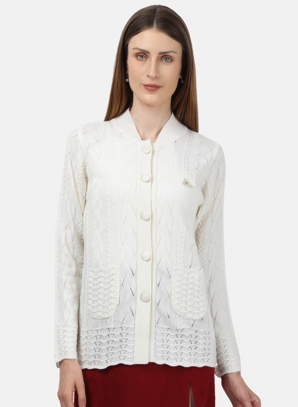 Women White Self Design Cardigan