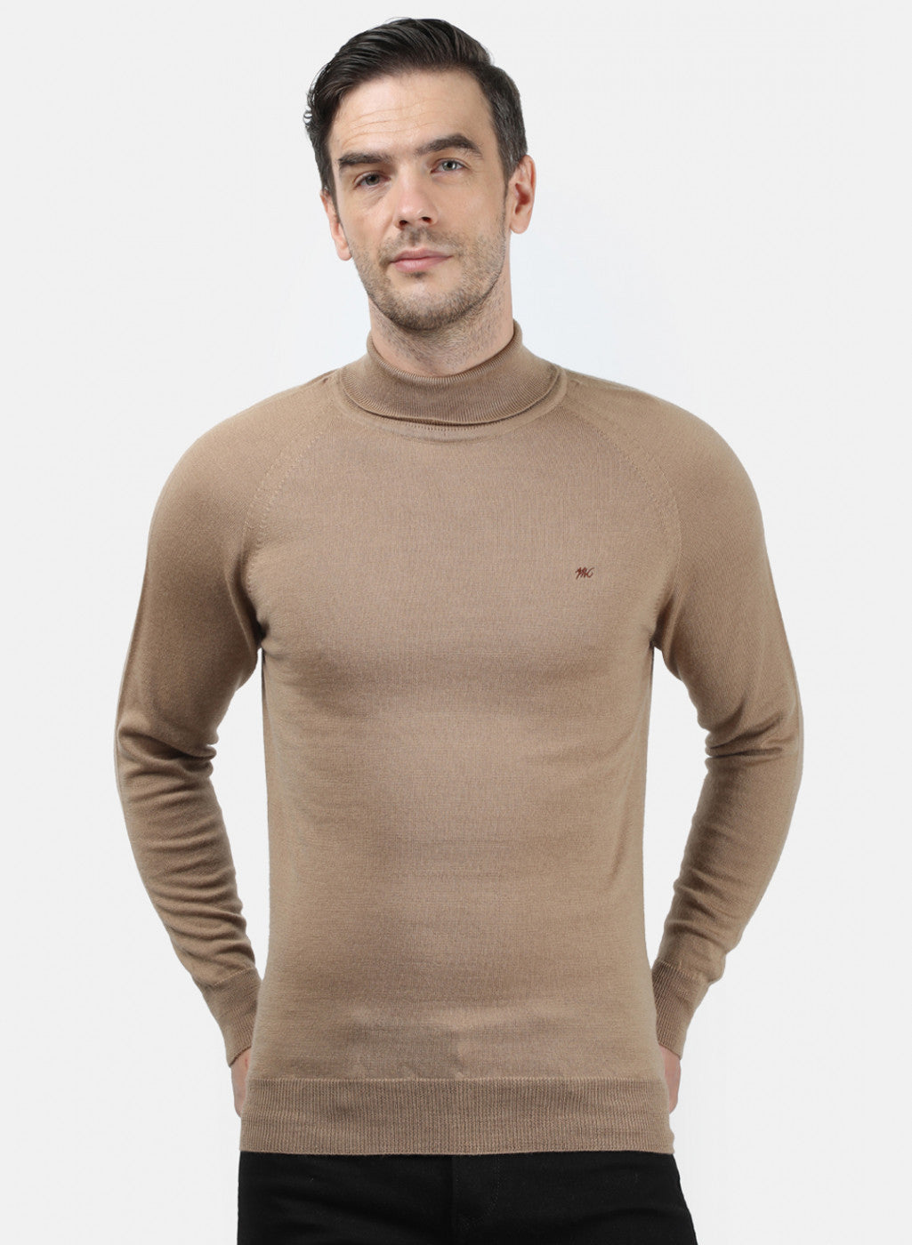 Men Beige Solid Pullover