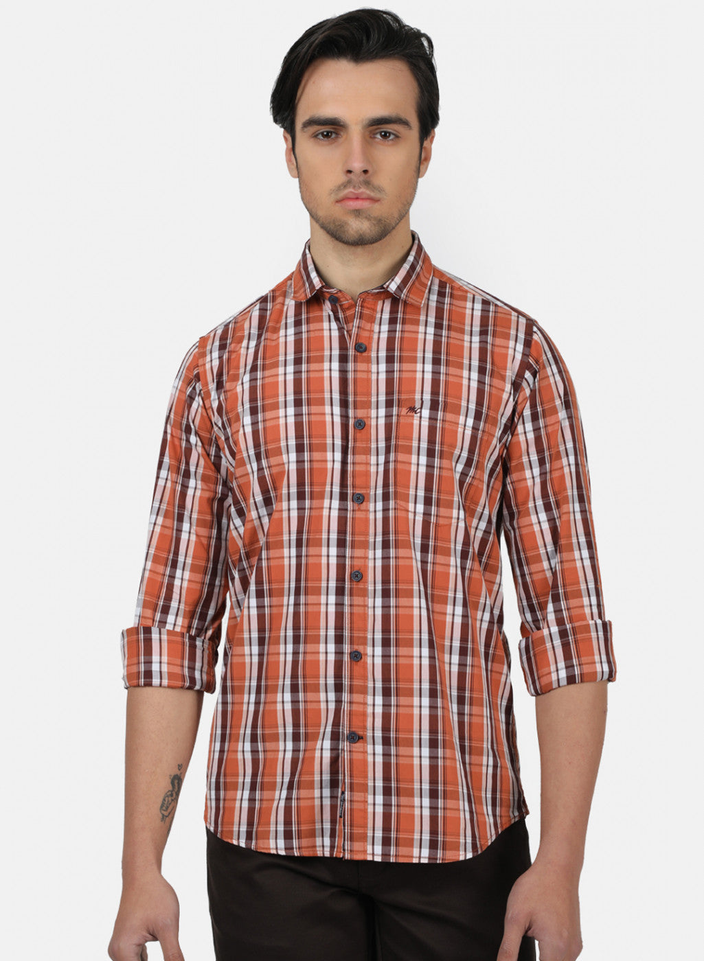 Men Orange Check Shirts