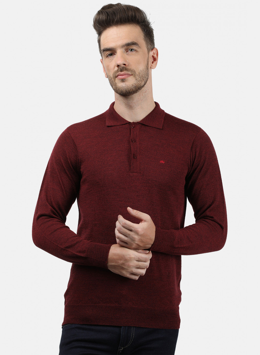 Men Maroon Collar T-Shirt