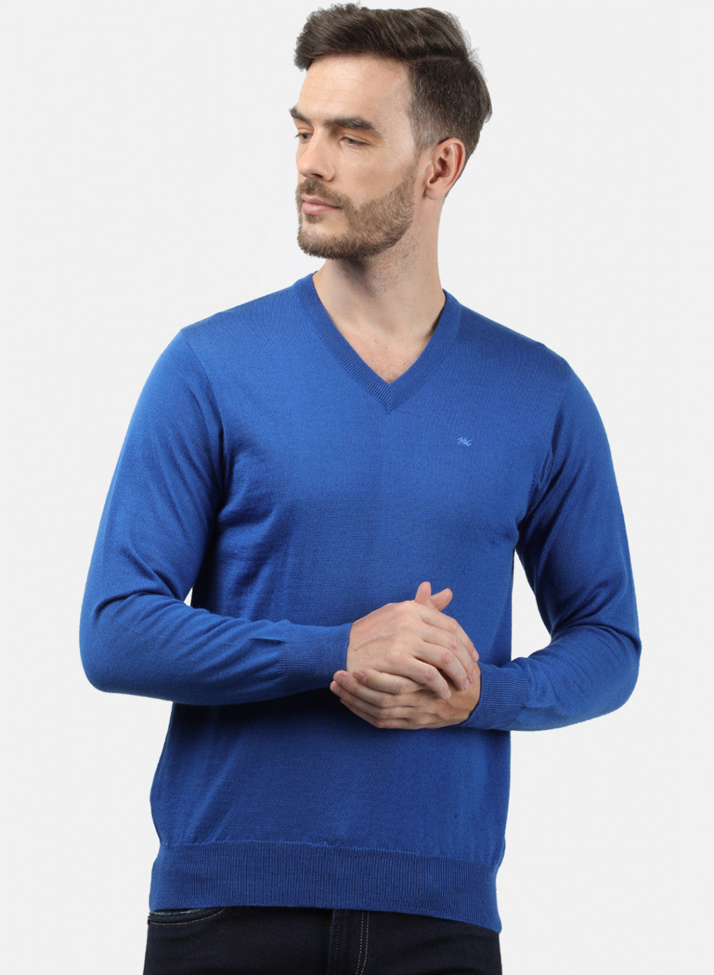 Men Blue Solid Pullover