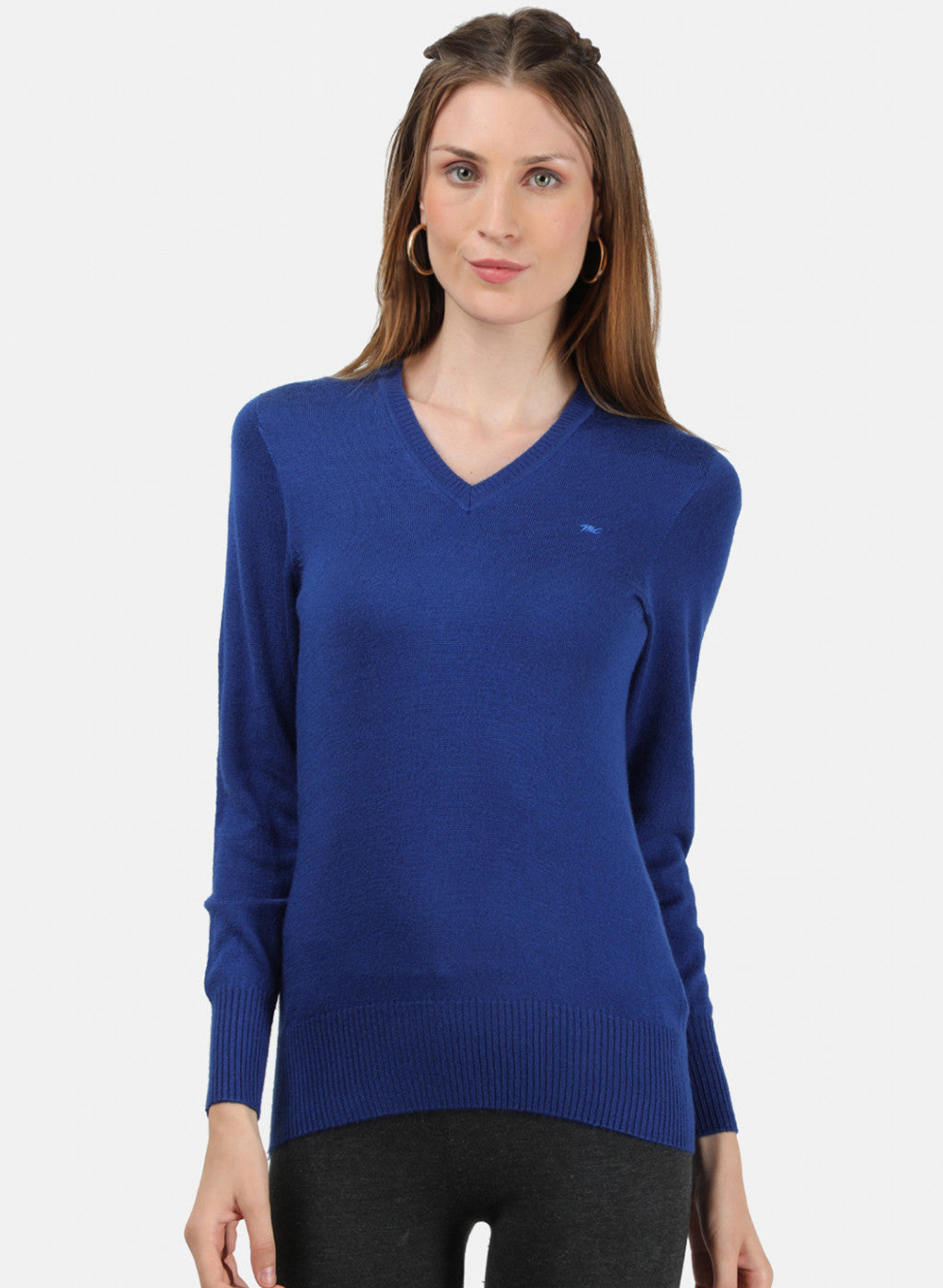 Women Royal Blue V Neck Top