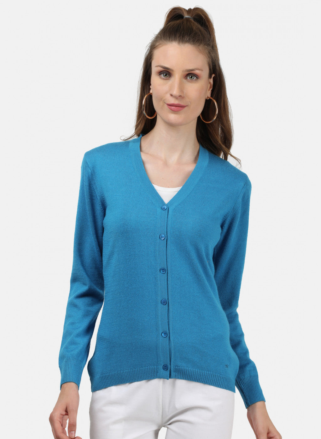 Women Blue Solid Cardigan