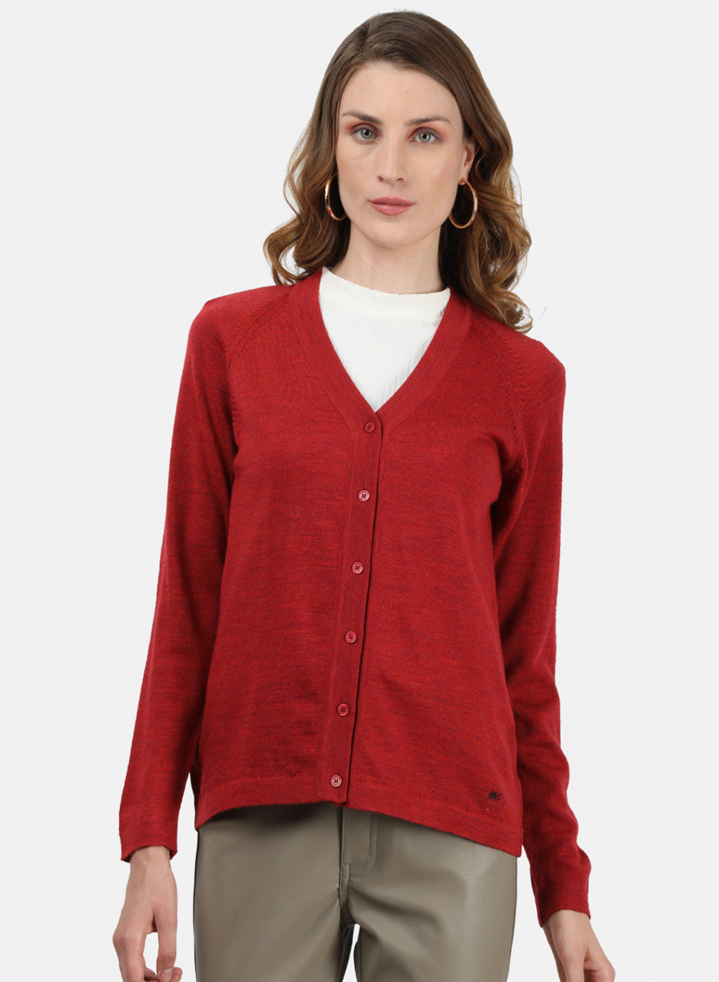 Women Red Solid Cardigan