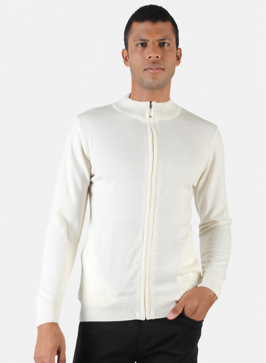 Men Off White Solid Pullover