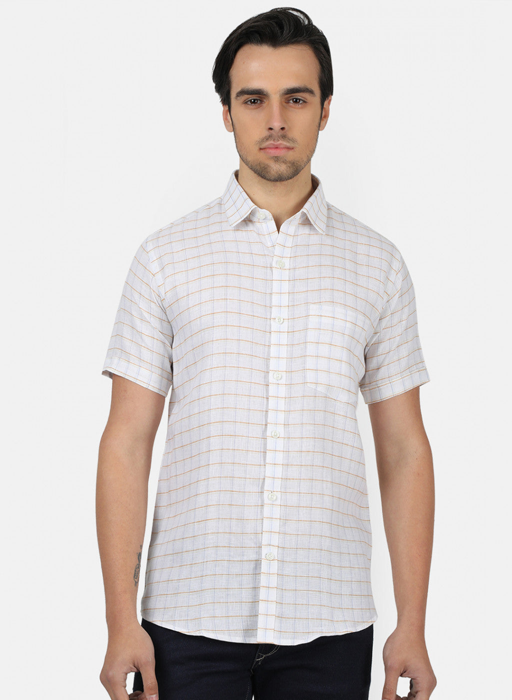 Men White Check Shirts