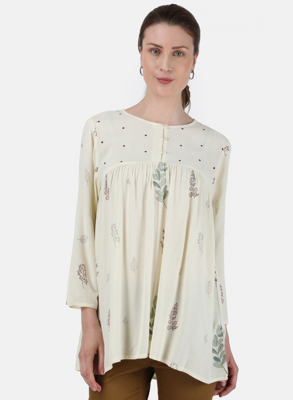 Womens Cream Printed Top