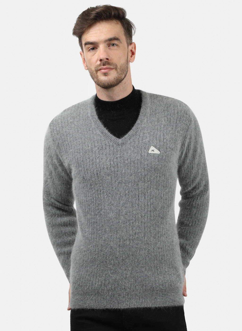 Men Grey Solid Pullover