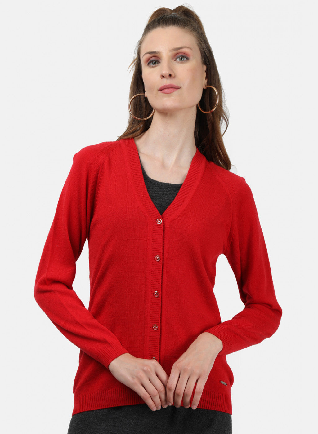 Women Red Solid Cardigan