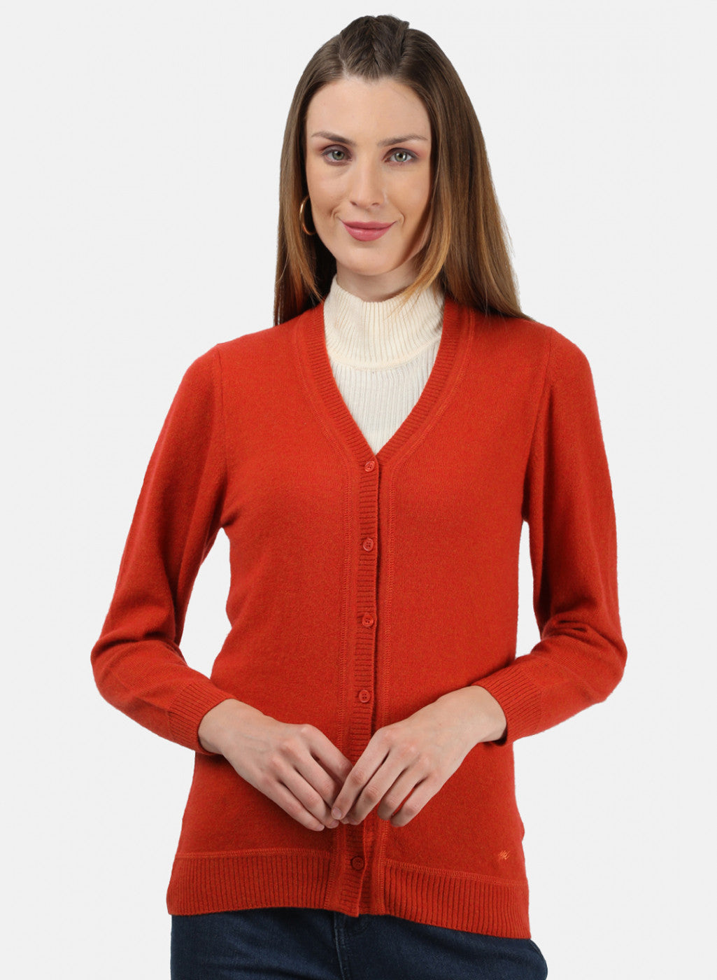 Women Orange Solid Cardigan