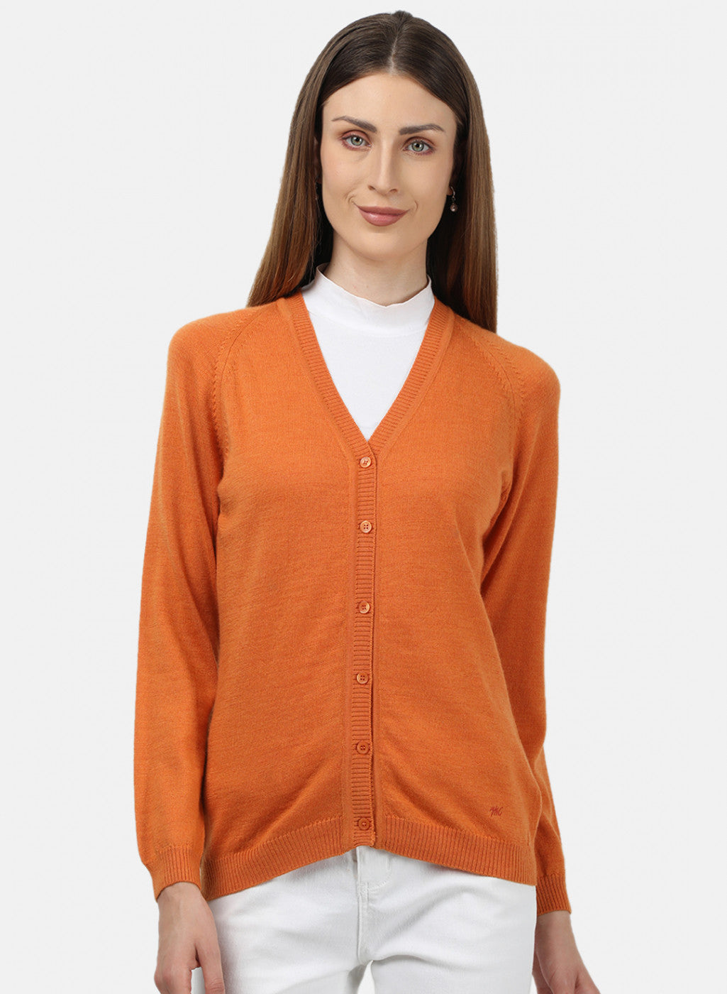 Women Orange Solid Cardigan