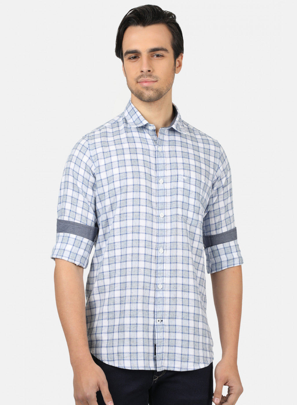 Men Grey & Blue Check Shirts