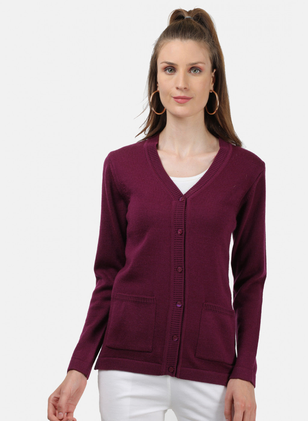 Women Purple Solid Cardigan