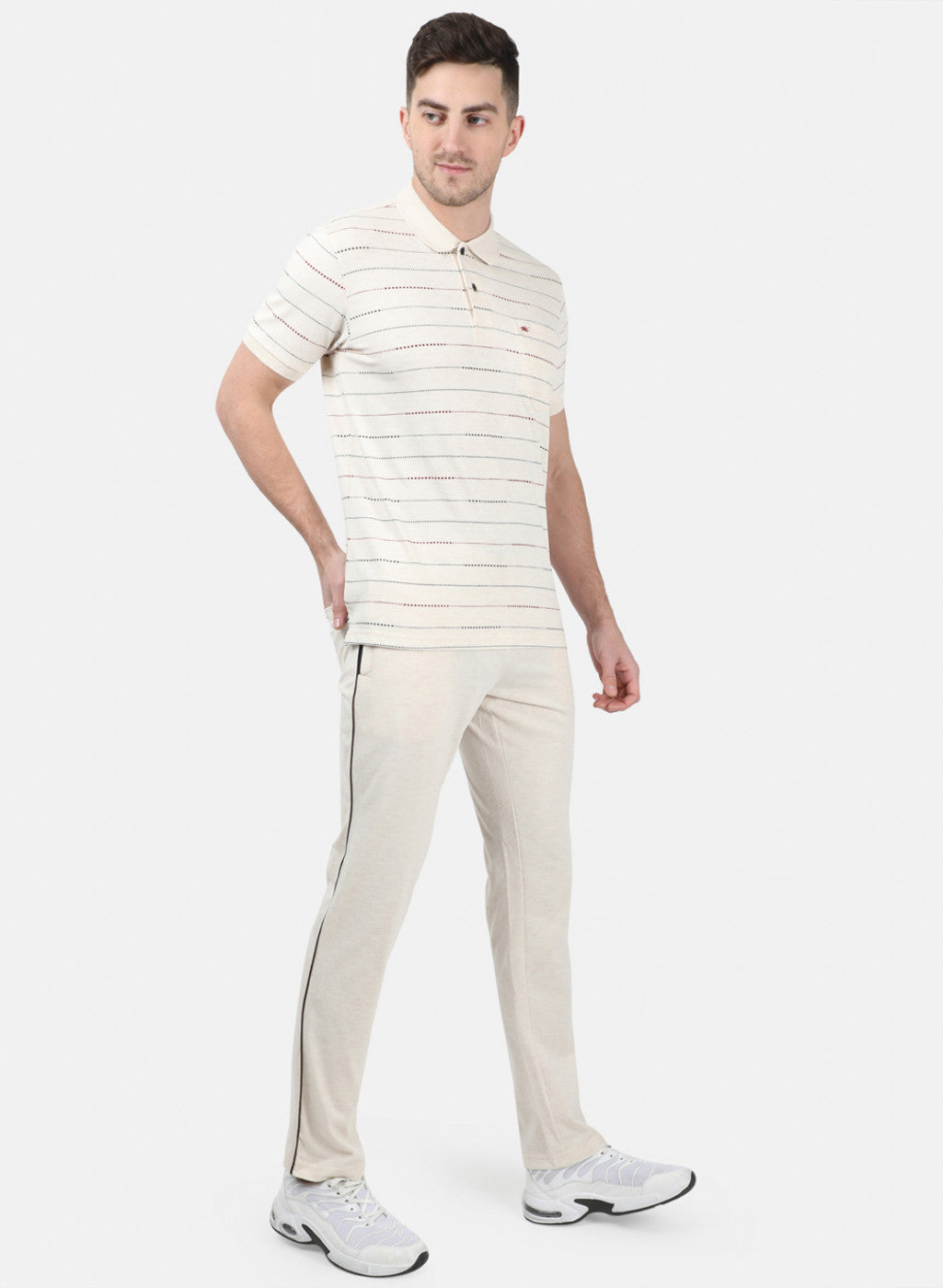 Men Beige Stripe Combo Set