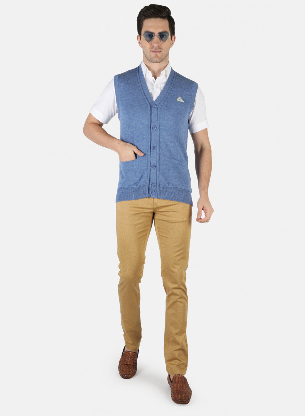 Men Blue Solid Cardigan