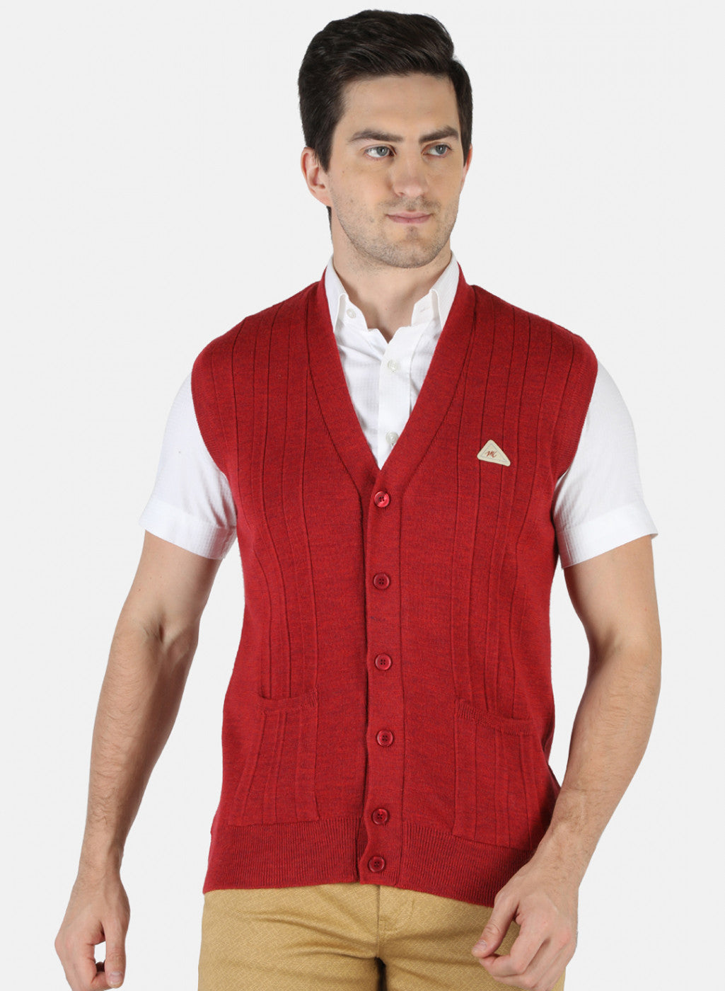 Men Red Solid Cardigan