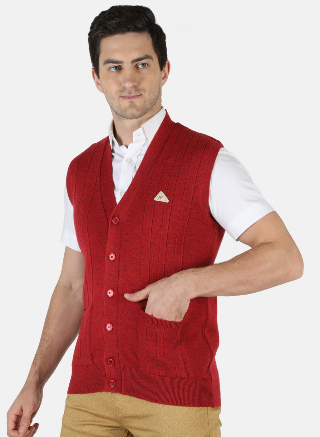 Men Red Solid Cardigan