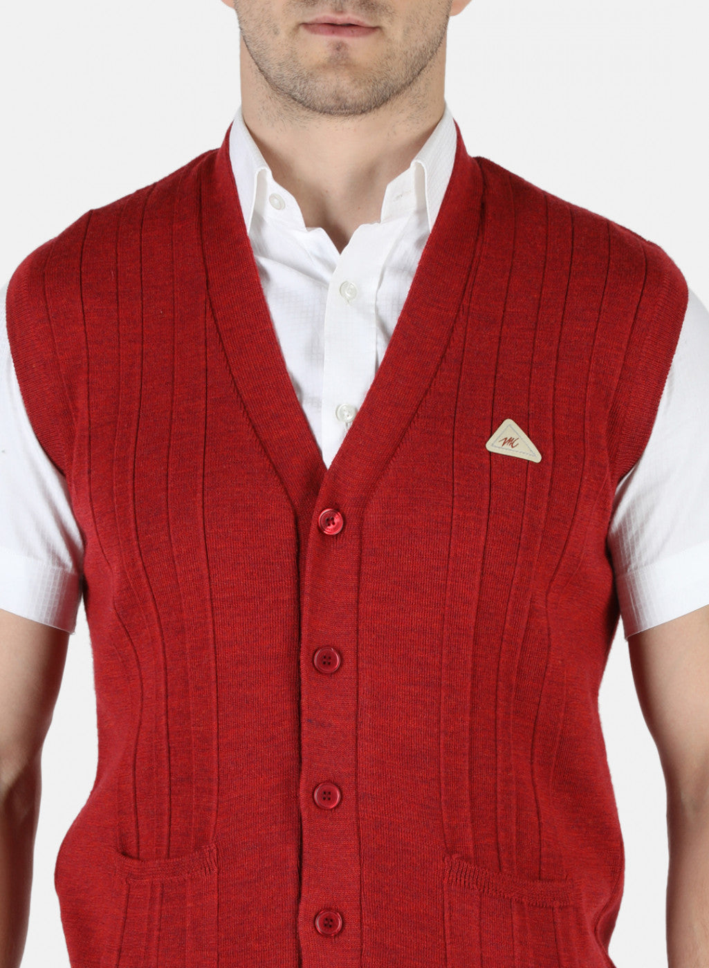 Men Red Solid Cardigan