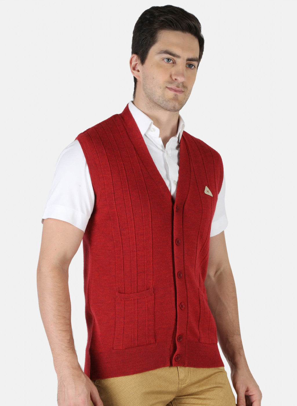 Men Red Solid Cardigan