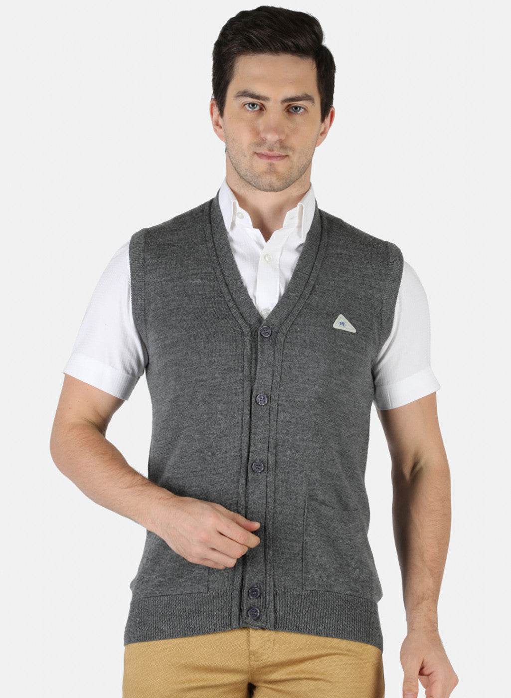 Men Grey Solid Cardigan