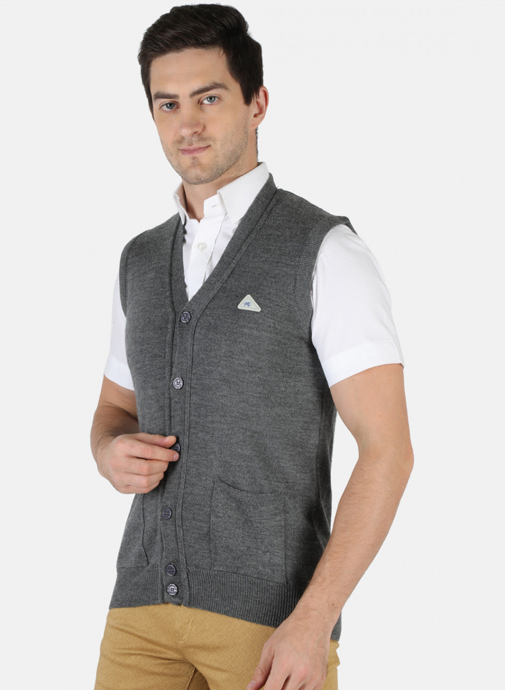 Men Grey Solid Cardigan