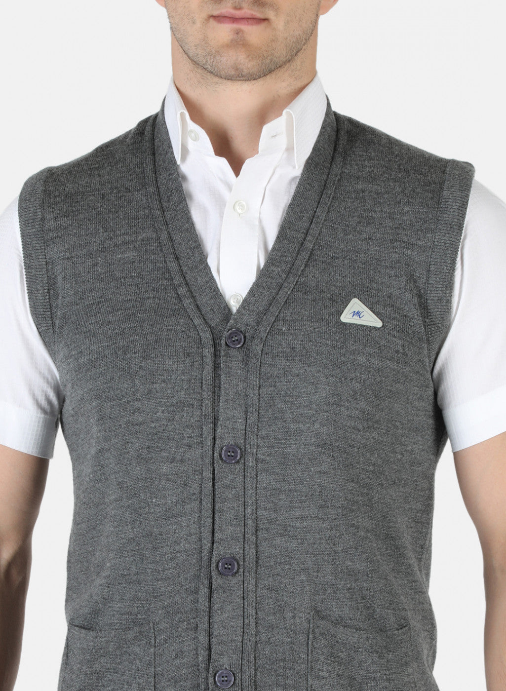 Men Grey Solid Cardigan