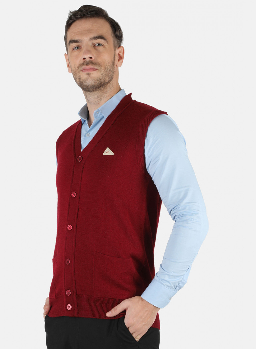 Men Maroon Solid Cardigan