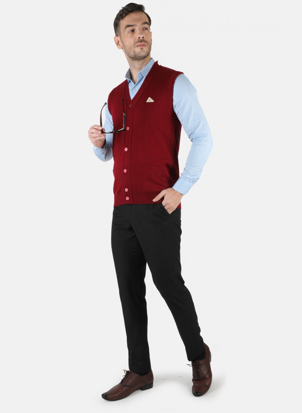 Men Maroon Solid Cardigan