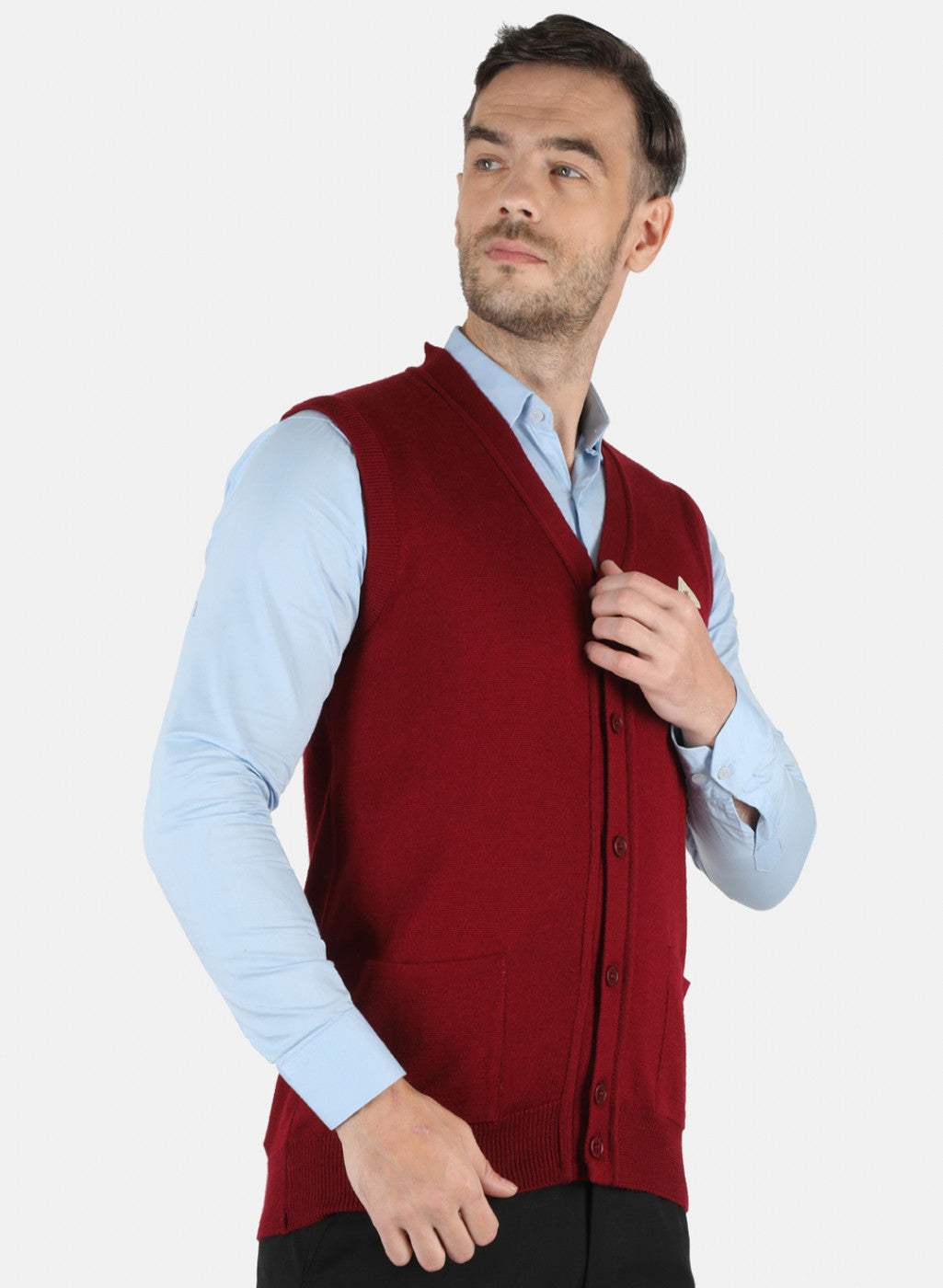 Men Maroon Solid Cardigan