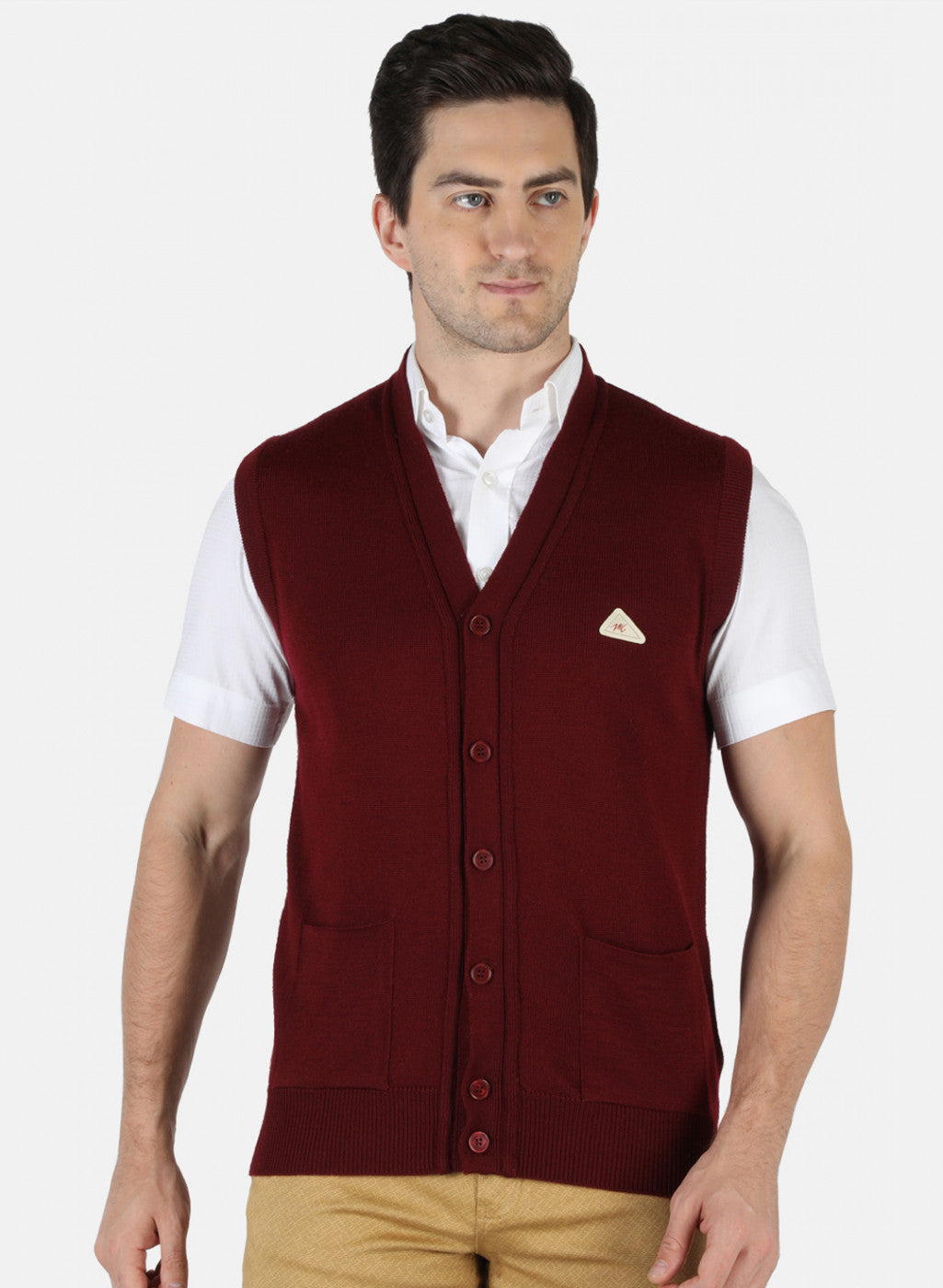 Men Maroon Solid Cardigan