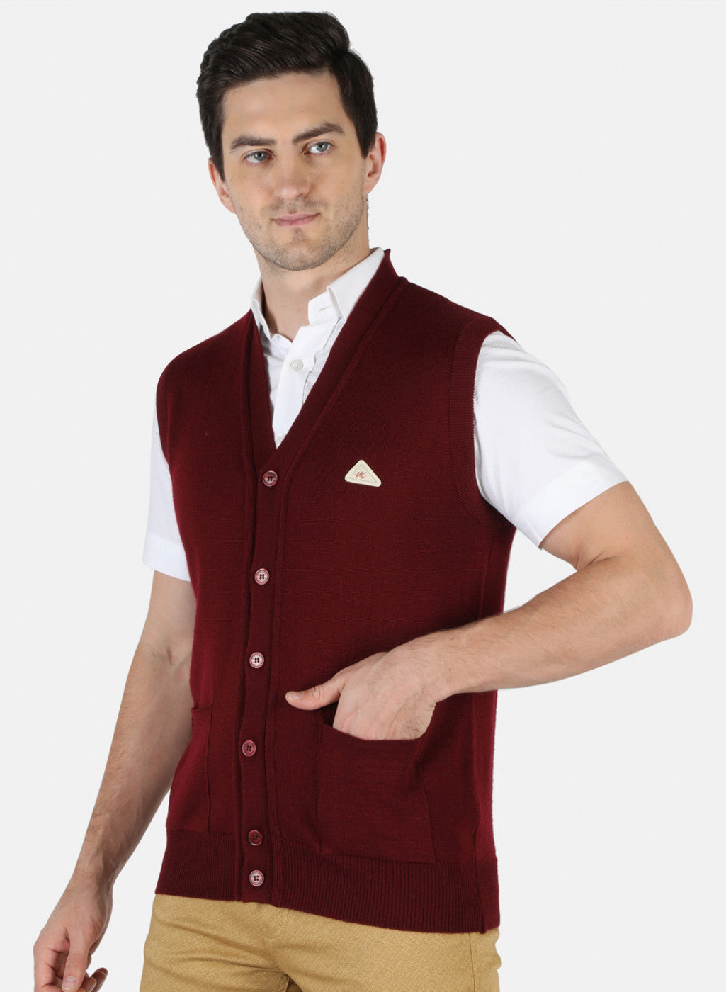 Men Maroon Solid Cardigan