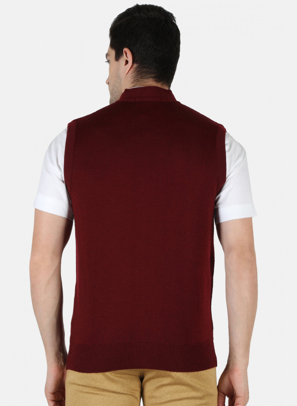 Men Maroon Solid Cardigan