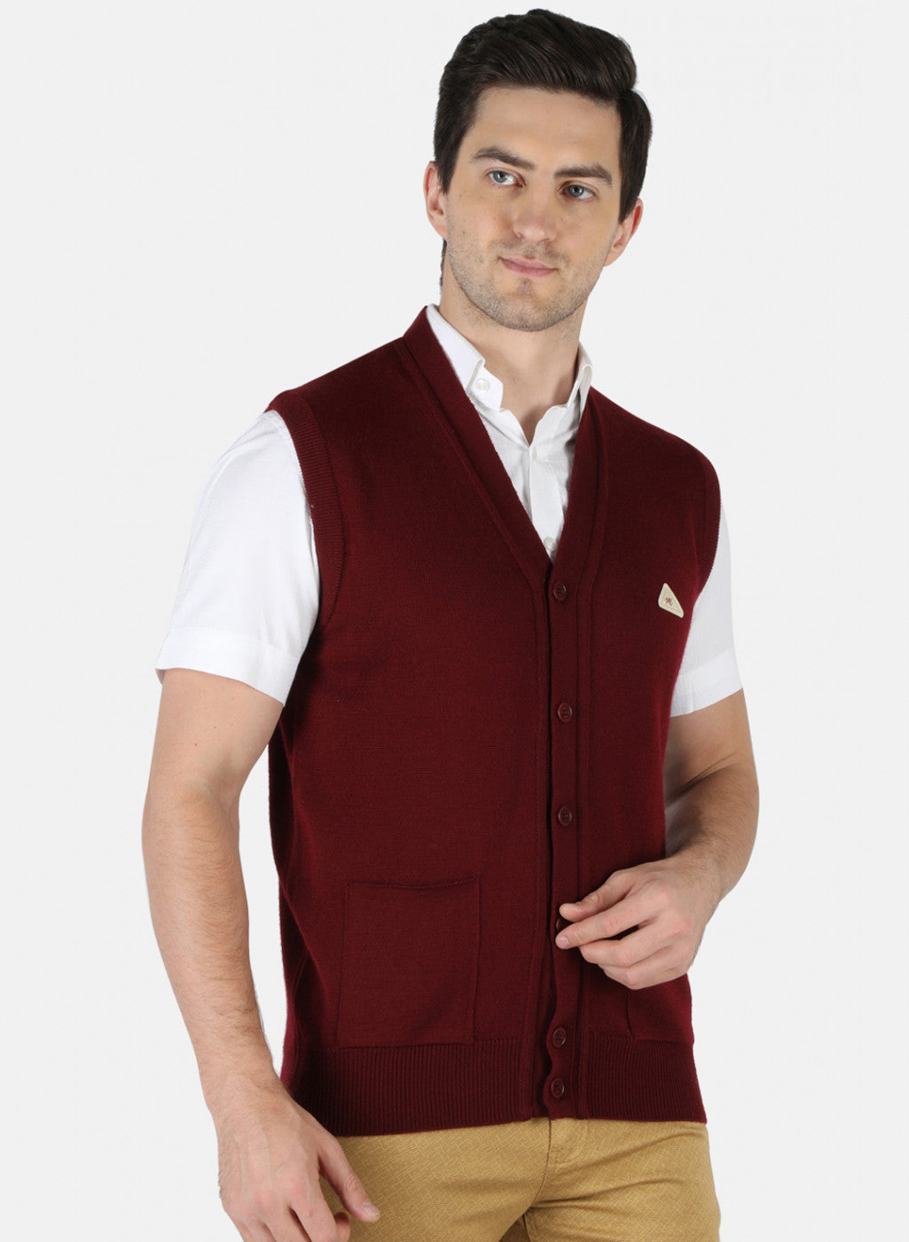 Men Maroon Solid Cardigan