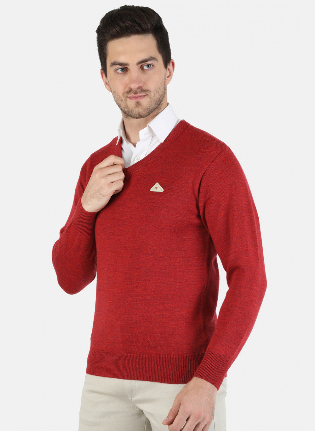 Men Red Solid Pullover