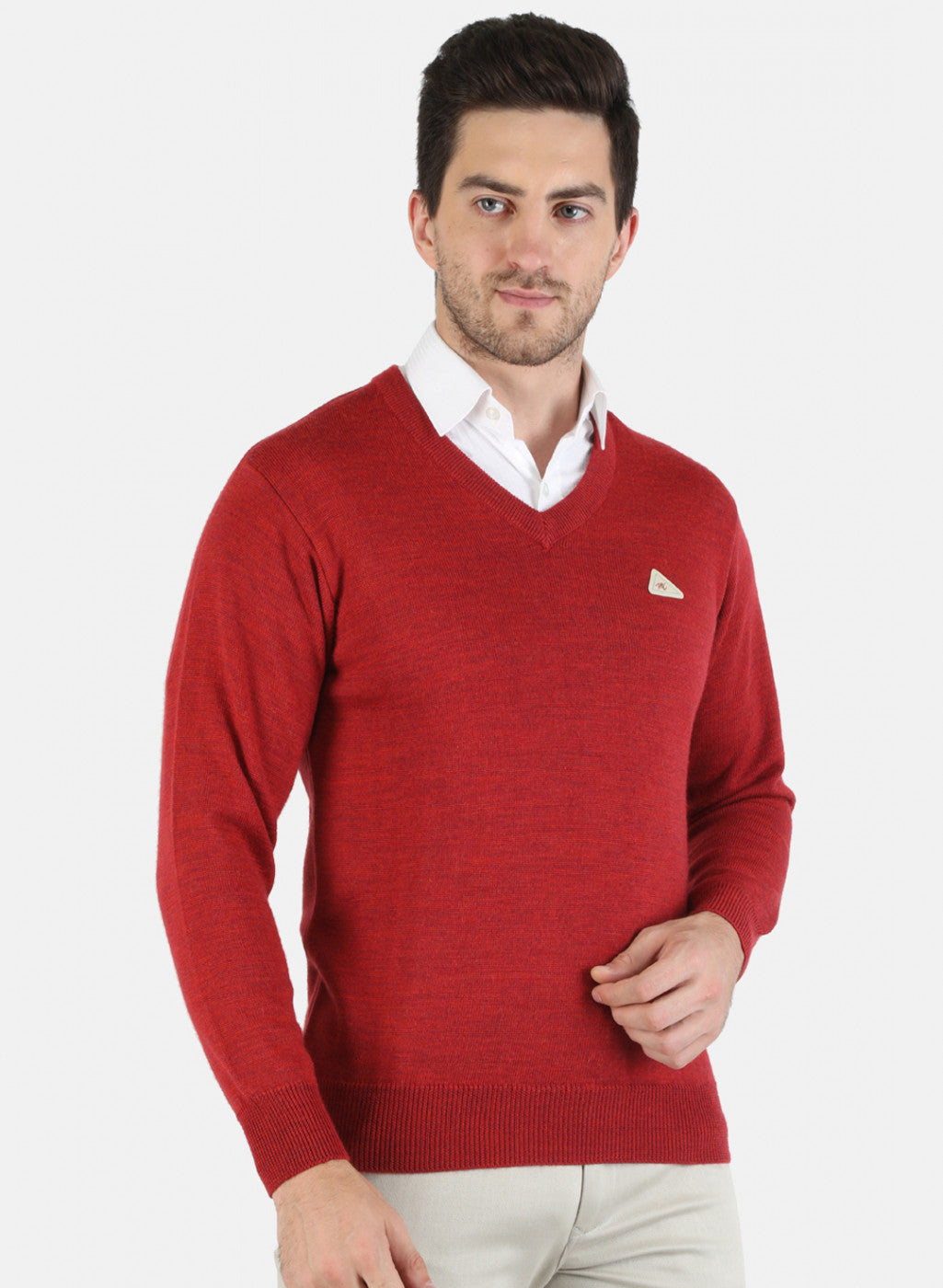 Men Red Solid Pullover