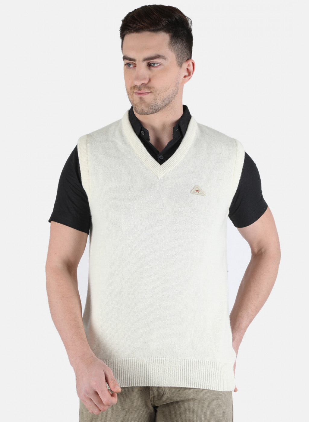 Men White Solid Sweater