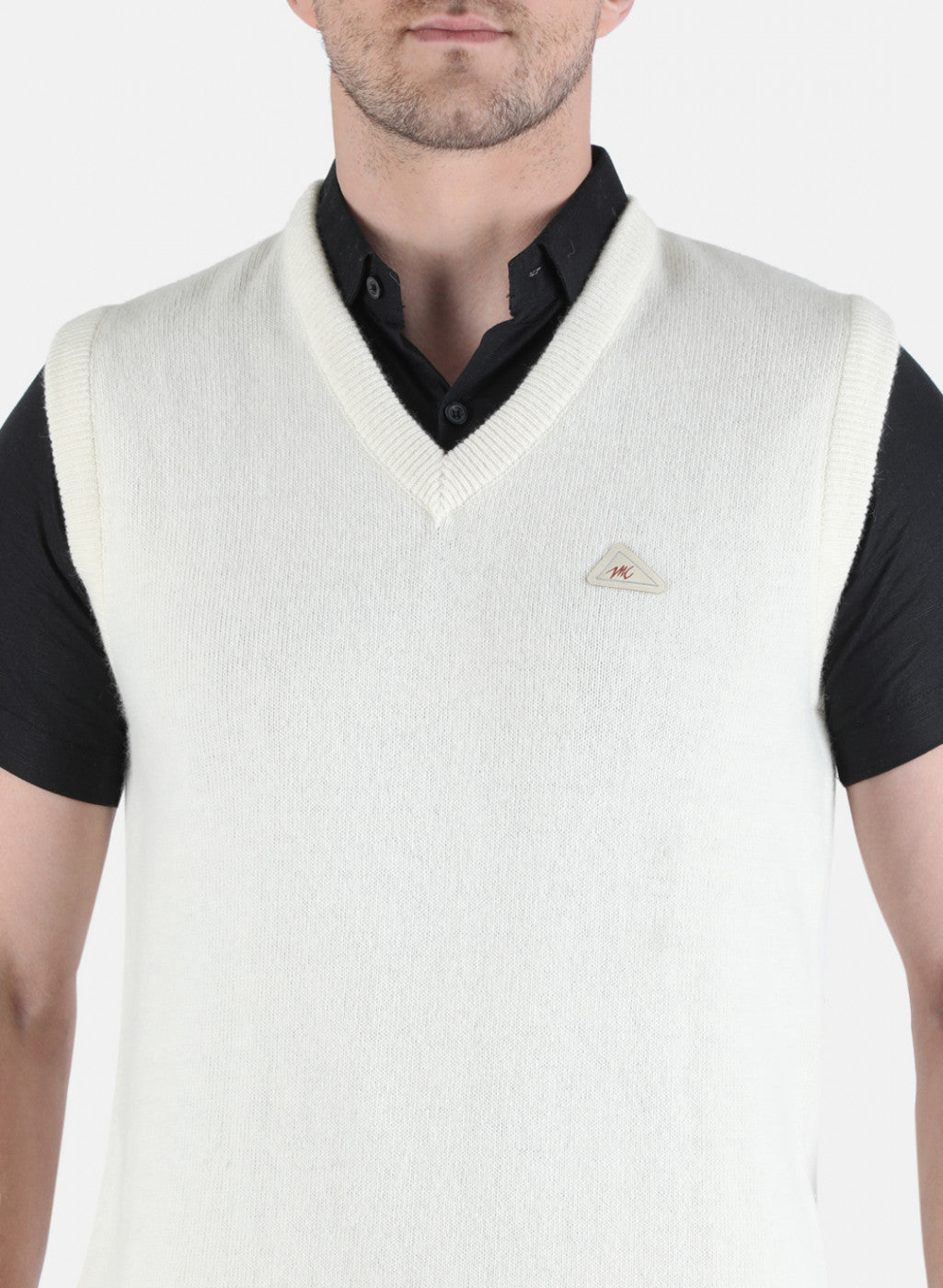 Men White Solid Sweater