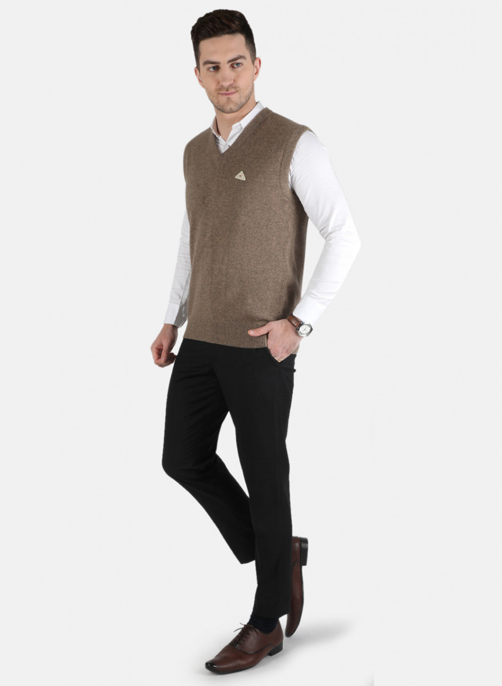 Men Beige Solid Sweater