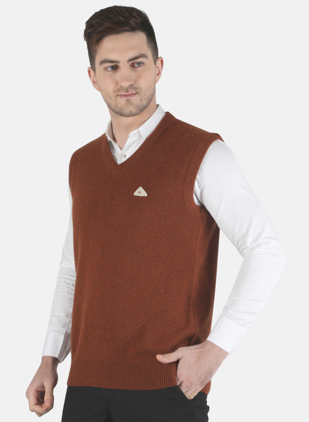 Men Brown Solid Sweater