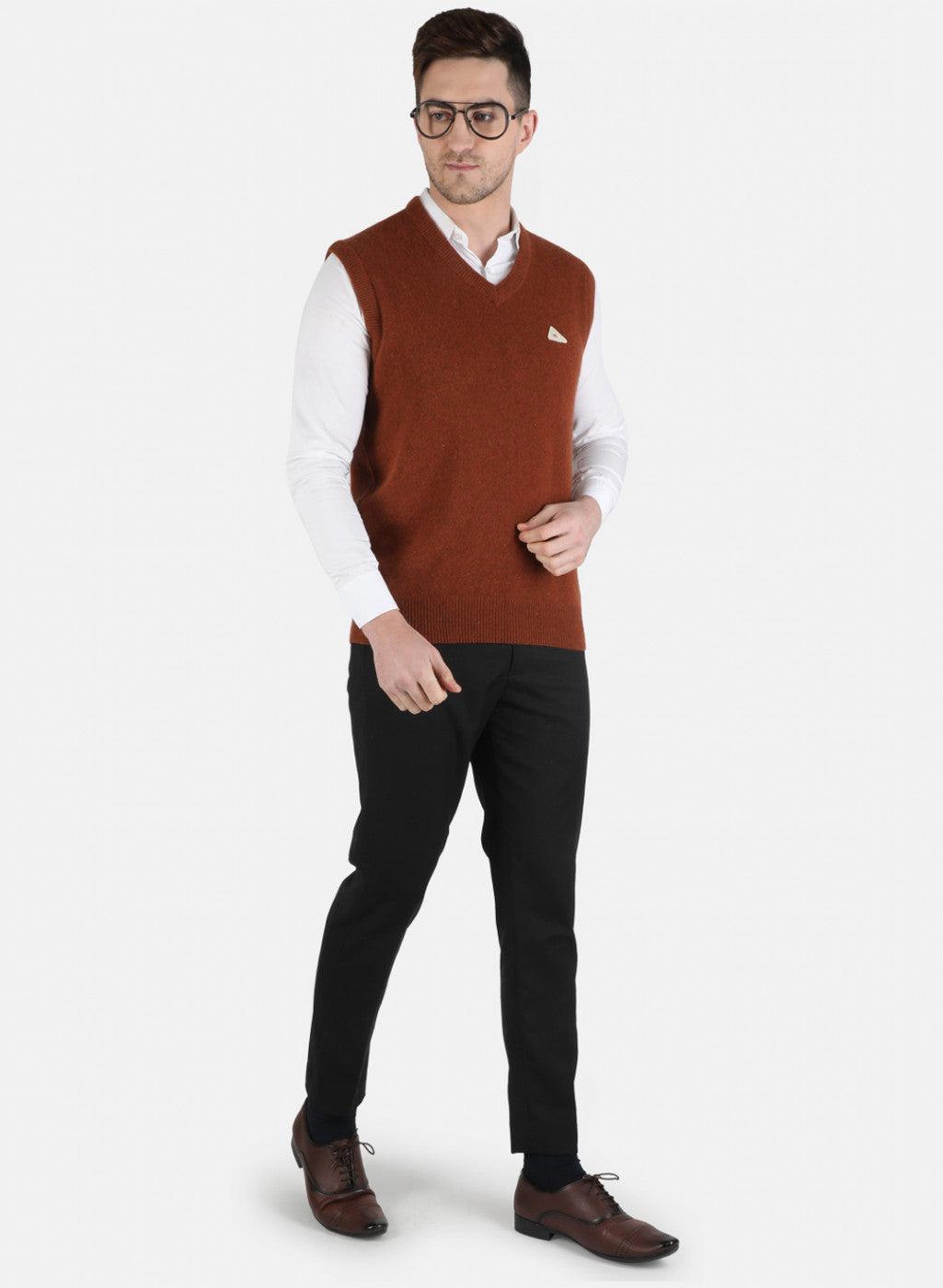 Men Brown Solid Sweater