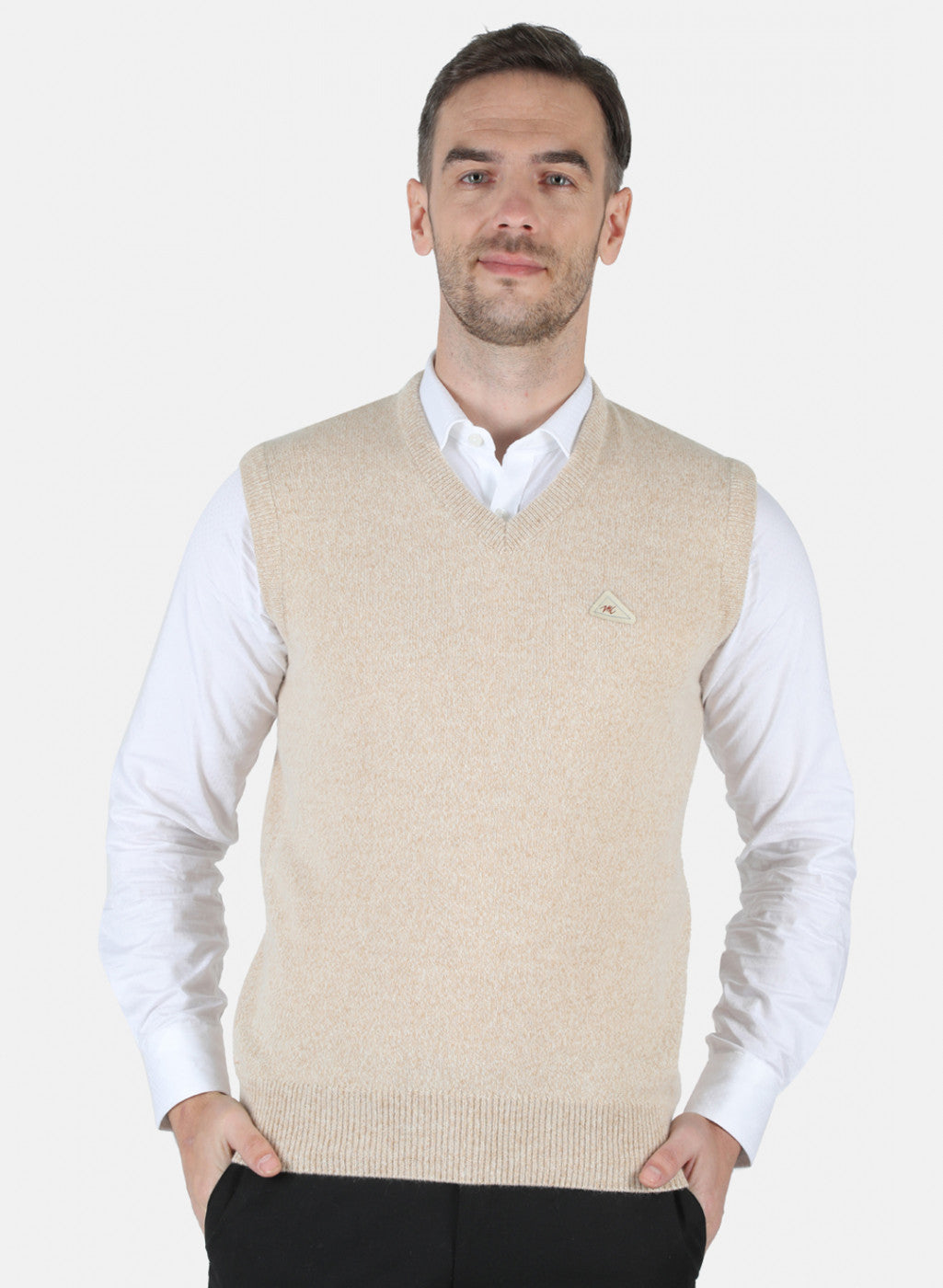 Men Beige Solid Sweater