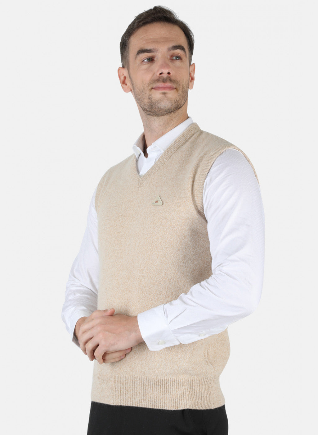 Men Beige Solid Sweater