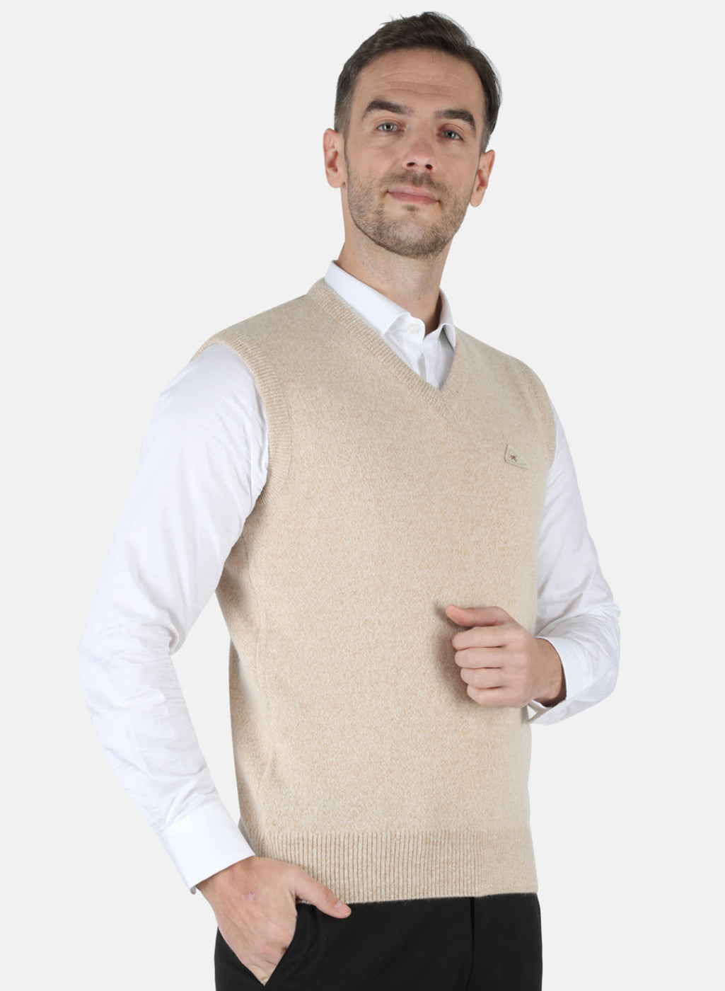 Men Beige Solid Sweater