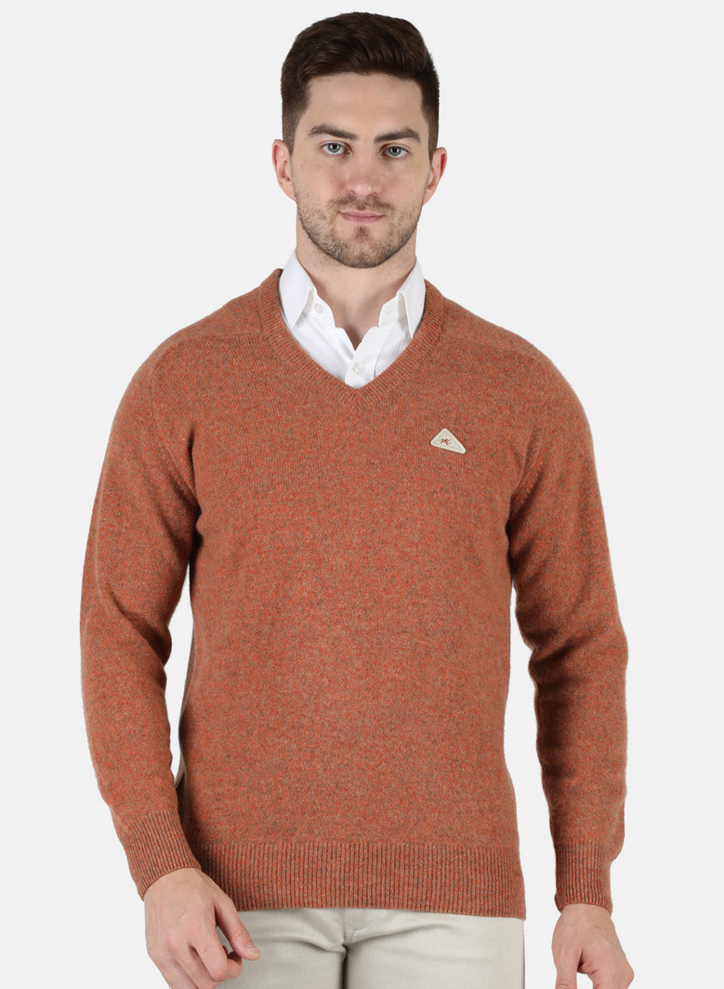 Men Orange Solid Pullover