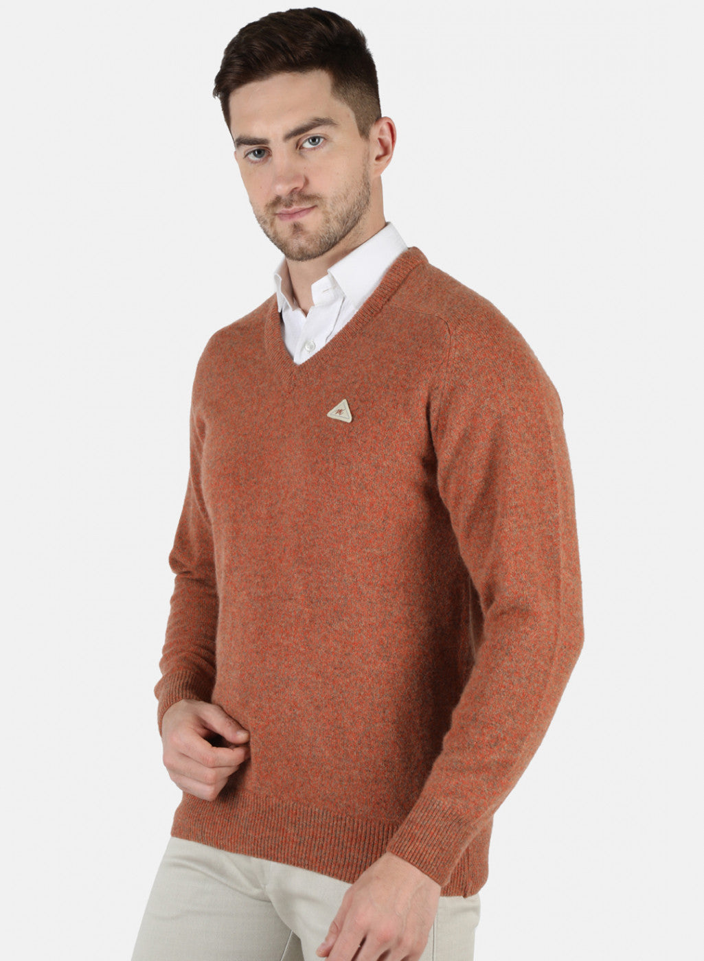 Men Orange Solid Pullover