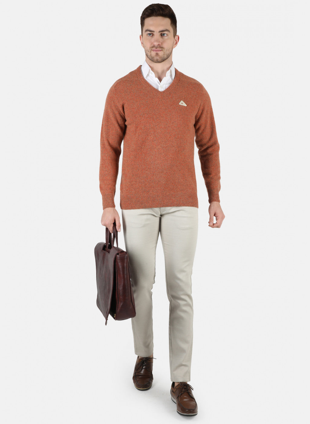 Men Orange Solid Pullover