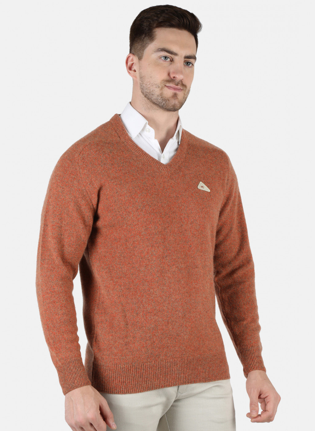 Men Orange Solid Pullover