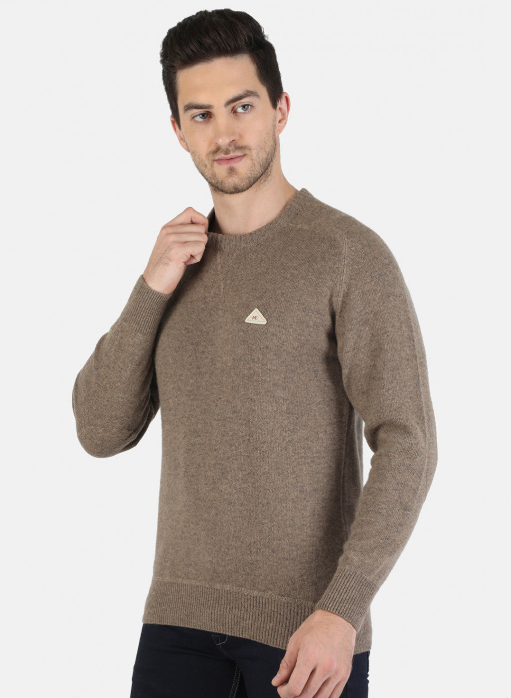 Men Beige Solid Pullover