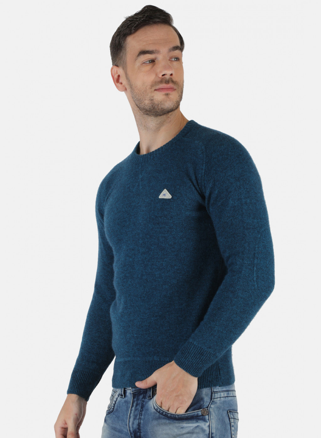 Men Blue Solid Pullover